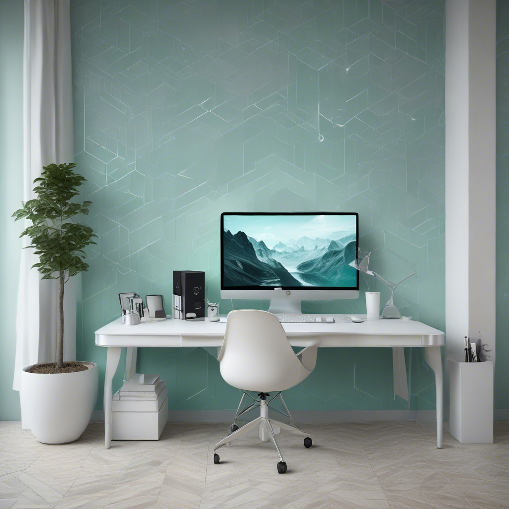 A clean, modern desk setup with a powerful desktop computer, a sleek monitor displaying a simple agent interface...