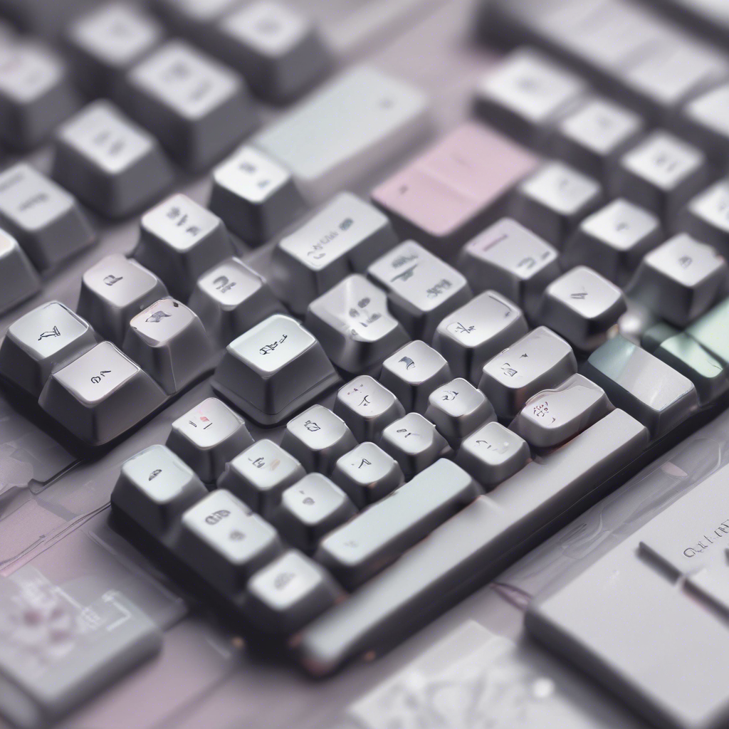 Close-up of a keyboard with gray keys showing symbols including arrows and a pink key.