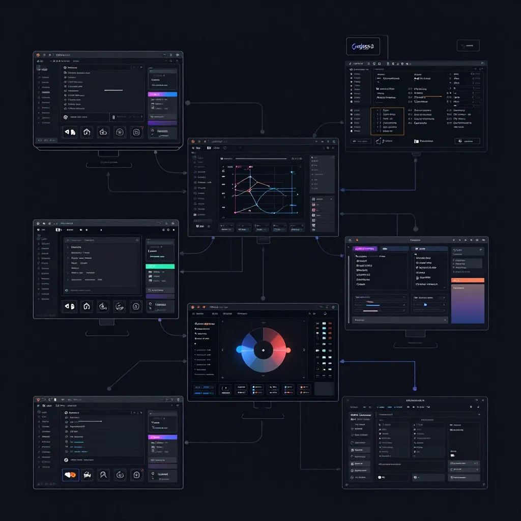a close-up shot of multiple versions of a digital device or system interface, emphasizing the different elements and...