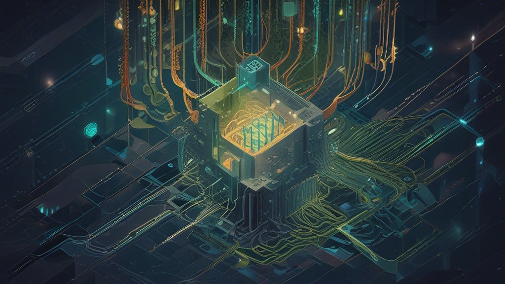 An isometric visualization contrasting chaotic, tangled lines (representing spaghetti code) with a neatly organized structure featuring labeled compon