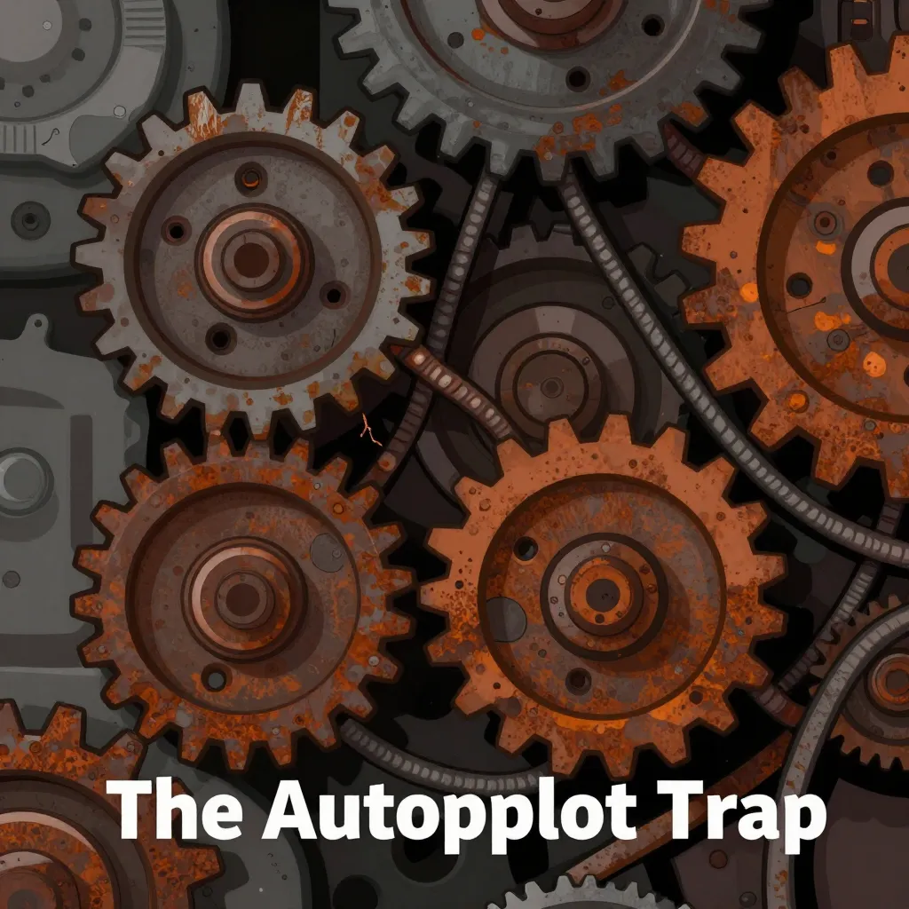 Rusty and metallic gears interlocked, with 'The Autoplot Trap' text at the bottom.