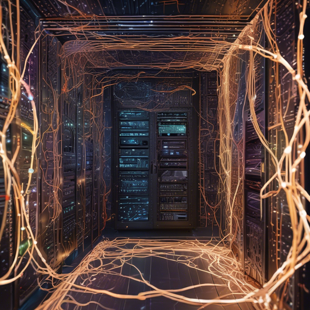 A detailed image of a network server with visible data cables and lights, symbolizing the complexity and congestion in current email infrastructures.