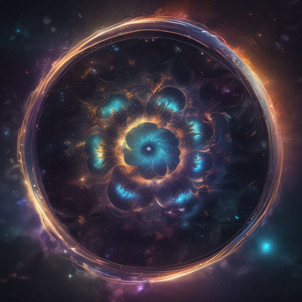 A single, glowing seed emitting radiant light and energy, surrounded by a dark, nebulous background filled with...