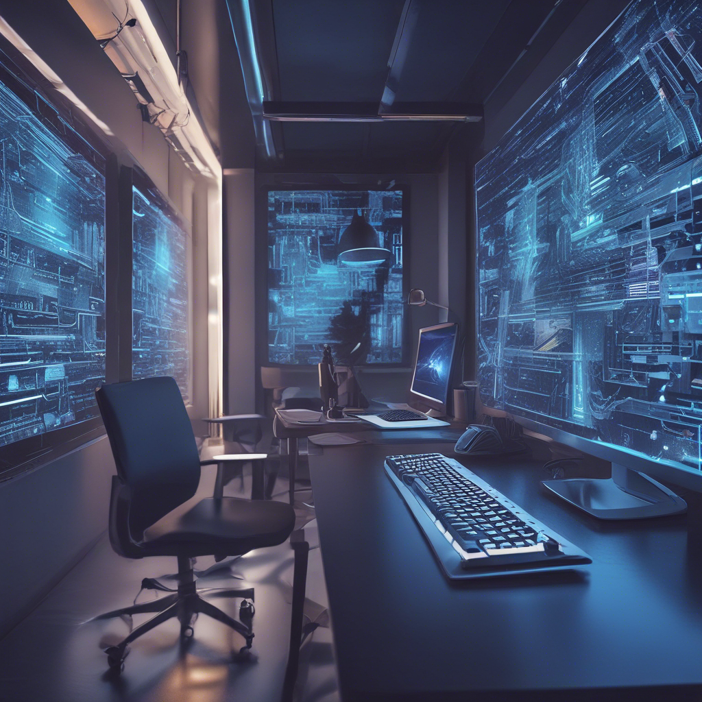 Close-up shot of a computer screen displaying complex code with a blurred developer's hands typing in the background.