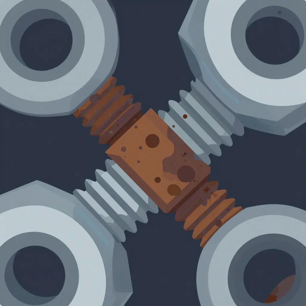 industrial mismatched metal bolts and rusted joints