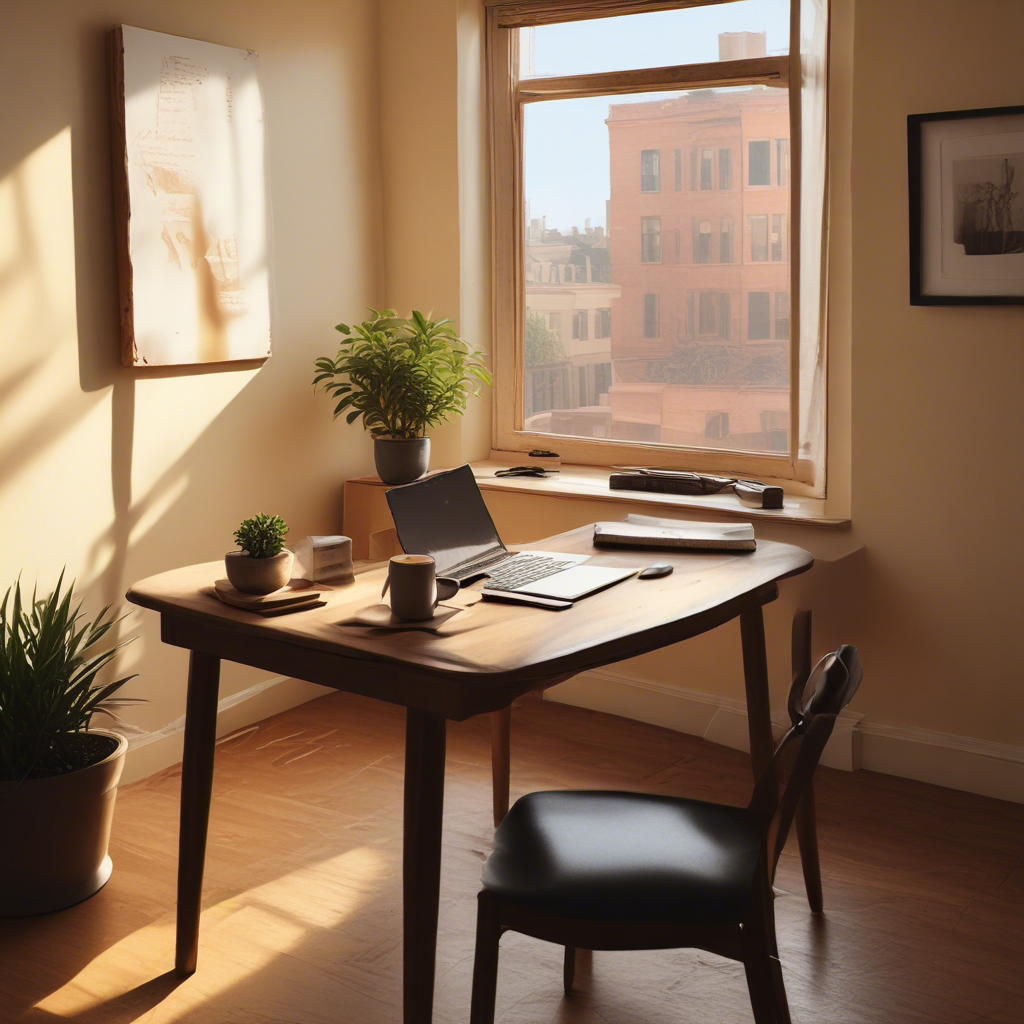 A cozy home office setup with a laptop open, displaying code on the screen. A notepad and coffee cup are visible, symbolizing the solo developer worki