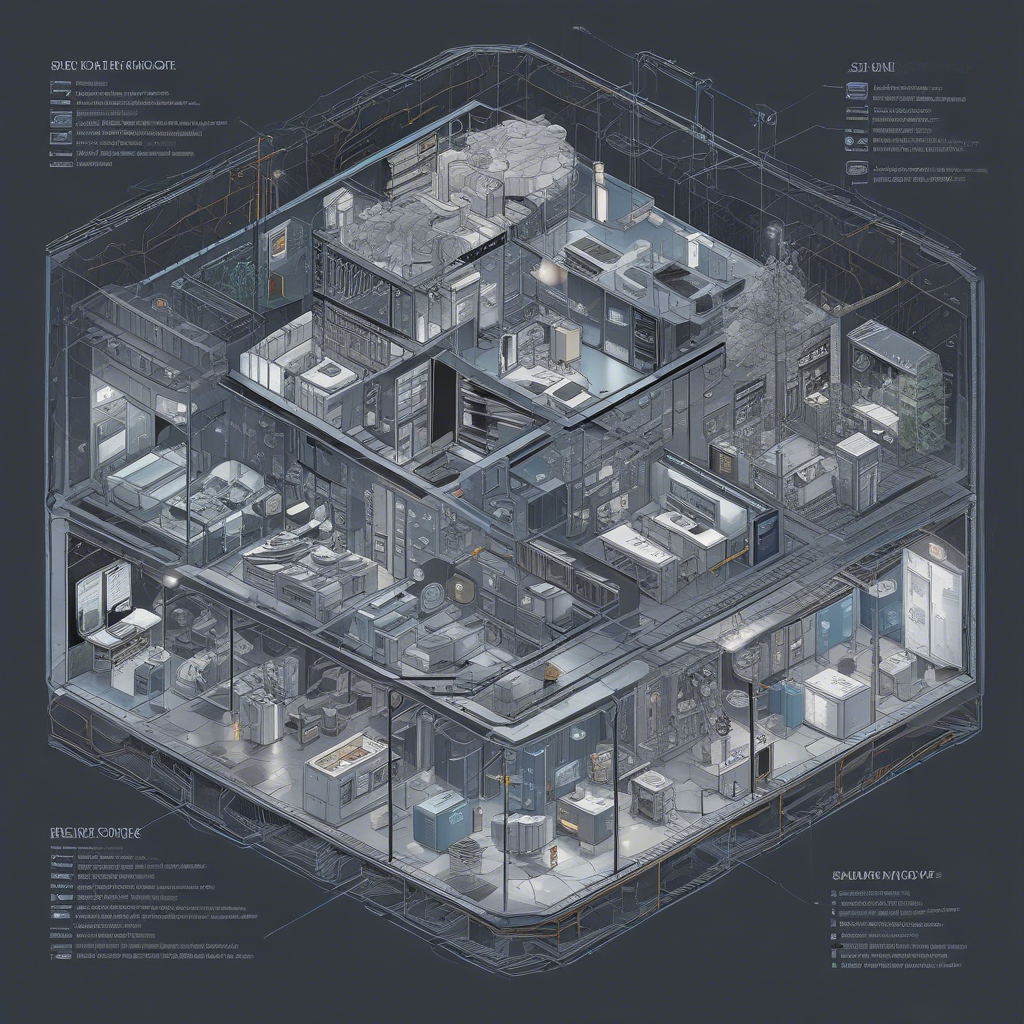 An isometric blueprint of interconnected cloud nodes with labeled components, showcasing the architecture of Cloudflare's email service. ||sdxl:diagra